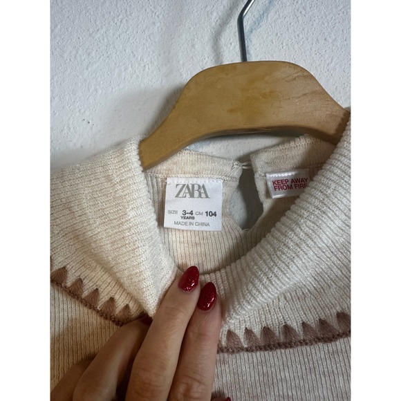 ZARA Kids Cream Knit Sweater Dress With Brown Trim Size 3-4 Years - Picture 4 of 5